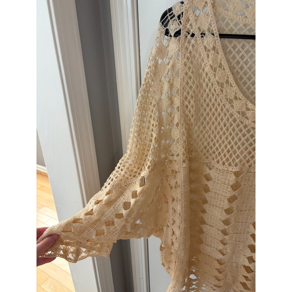 Entro Crochet Knit Top Womens Large Cream Boho V-Neck Mesh 3/4 Sleeve - Picture 3 of 4